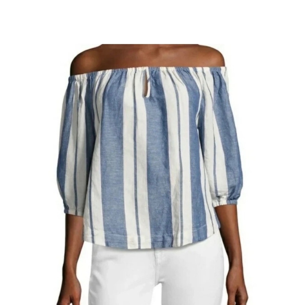 Young Fabulous & Broke Blue and White Striped Off-Shoulder Blouse